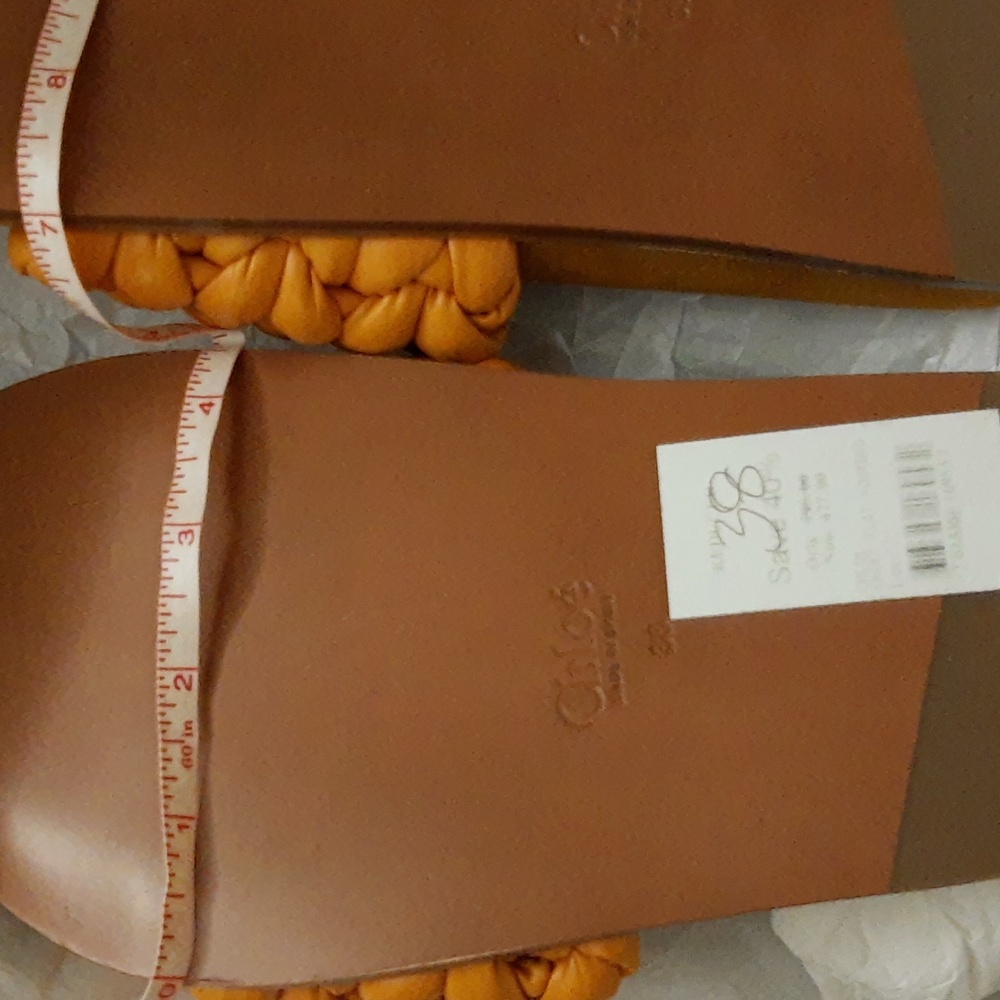 Chloe Kacey Braided Leather Slide Sandal Saffron Orange 38W NEW *BOX DAMAGE* - Picture 7 of 14